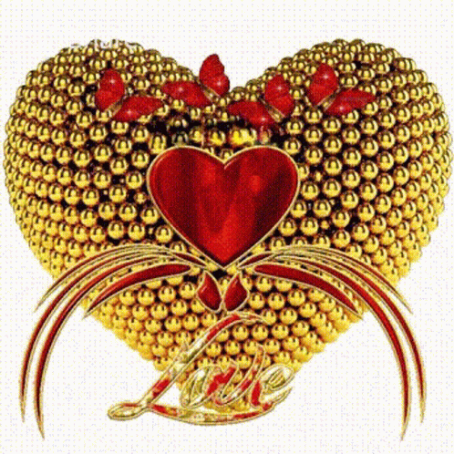 Heart Made of Gold Beads With Love