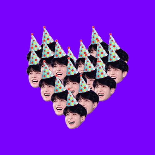 Heart of Faces in Party Hats on Purple
