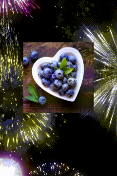 Heart Shaped Bowl of Blueberries with Fireworks