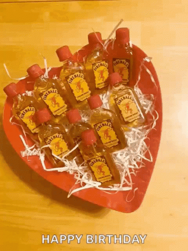 Heart Shaped Bowl With Fireball Liquor Bottles