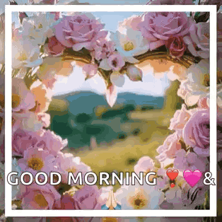 Heart-Shaped Flower Frame Good Morning Card GIF