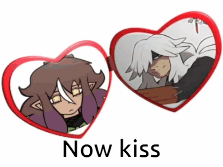 Heart Shaped Glasses With Girl and Boy Saying Now Kiss