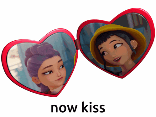 Heart Shaped Mirror With Girl Saying Now Kiss