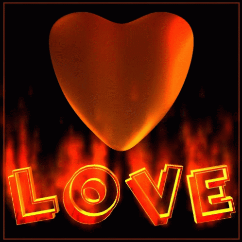 Heart Surrounded By Flames Saying Love GIF