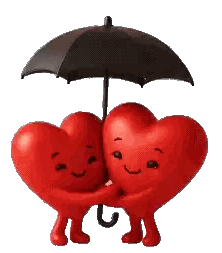 Hearts Hugging Under Umbrella