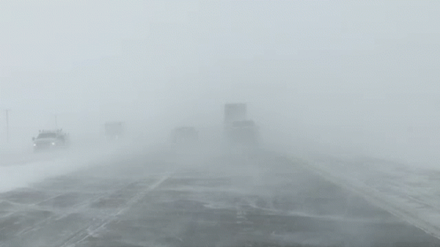 Heavy Blizzard Whiteout Foggy Road GIF