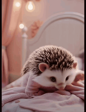 Hedgehog Lying On Bed With Pink Blanket GIF