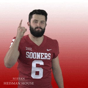 Heisman House Baker Mayfield Pointing Up GIF