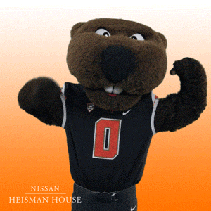 Heisman House Benny Beaver Flexing Muscles GIF
