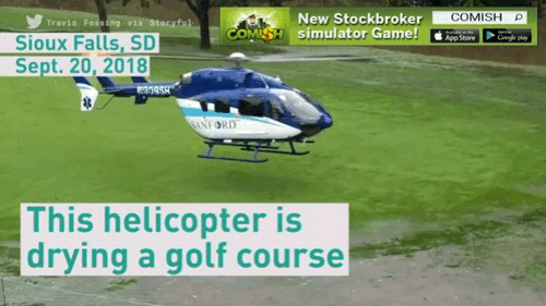 Helicopter Drying Grass In Golf Course GIF