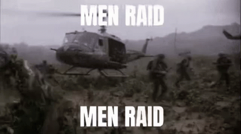 Helicopter Flying Over Soldiers Men Raid