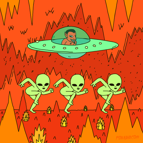 Cartoon Aliens Travelling To Hell Animation GIF