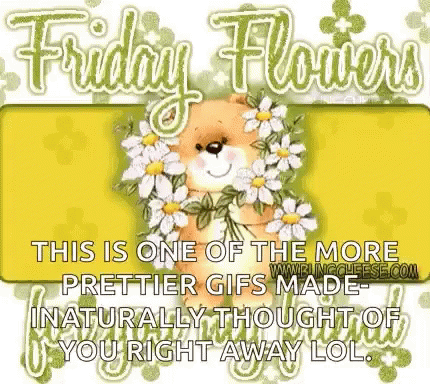 Hello Friday Flowers Teddy Bear GIF