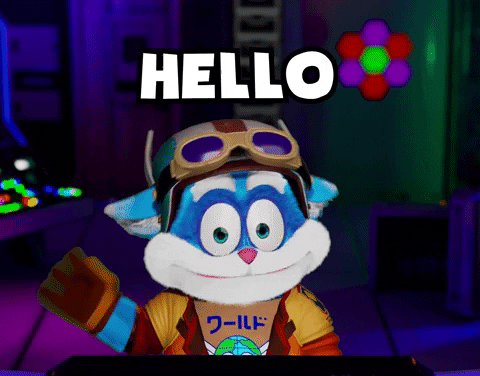 Hello Friends Space Cat Arooroo Waving GIF