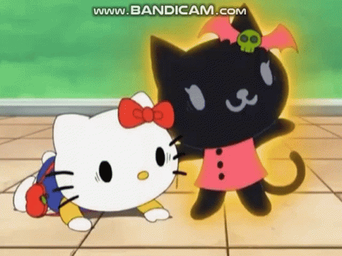 Hello Kitty And Black Cat With Skull GIF