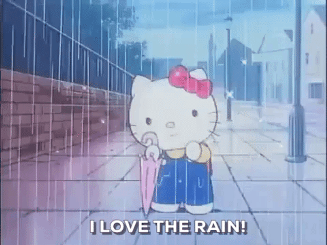 Hello Kitty Enjoying Rain GIF