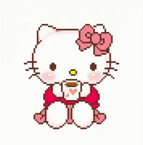 Hello Kitty Holding Coffee