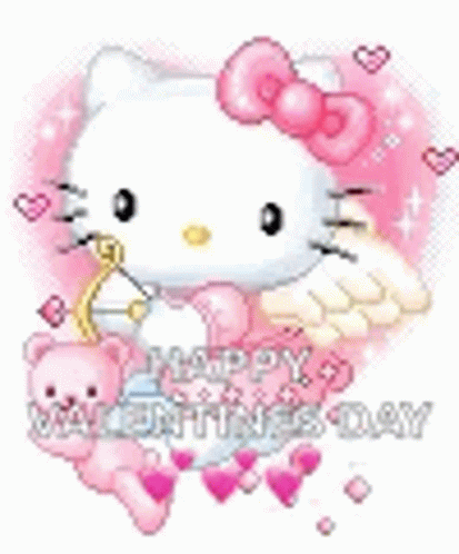 Hello Kitty Holding Cupid's Bow And Arrow GIF