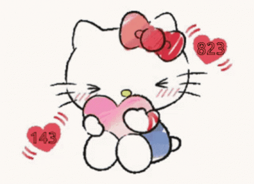 Hello Kitty Holding Heart With 143 And 823 Hearts GIF