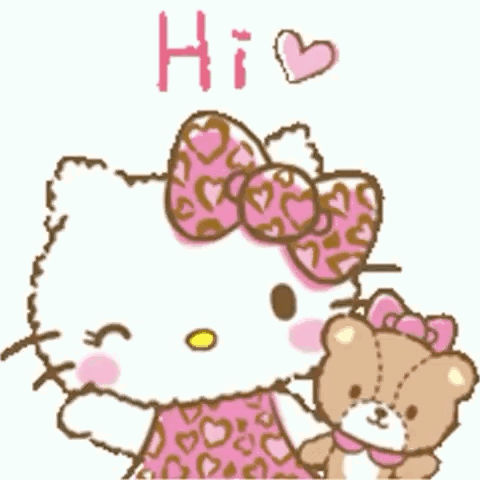 Hello Kitty Holding Teddy Bear Saying Hi