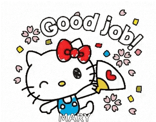 Hello Kitty Is Holding A Letter And Says `` Good Job ! '' GIF