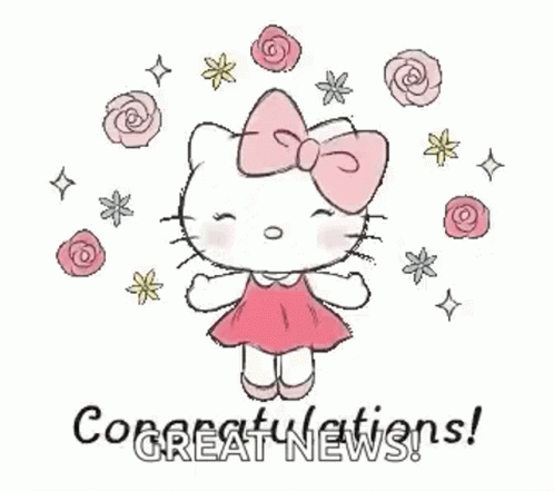 Hello Kitty Is Wearing A Pink Dress And Bow And Is Surrounded By Roses And Stars . GIF