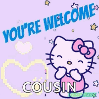 Hello Kitty Sitting Next to Heart Says Youre Welcome