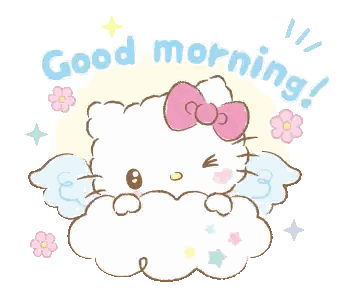 Hello Kitty Sitting on Cloud Good Morning