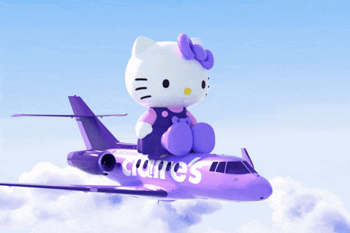 Hello Kitty Sitting on Purple Plane