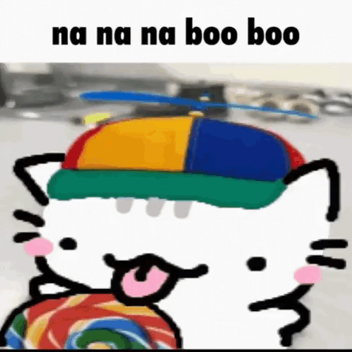 Hello Kitty Wearing Colorful Hat Holding Lollipop