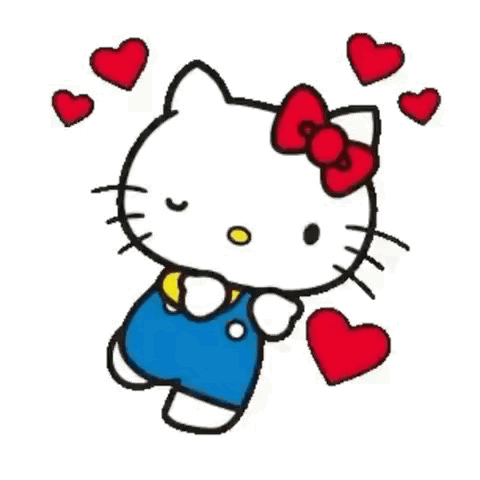 Hello Kitty With Red Hearts And Bow GIF
