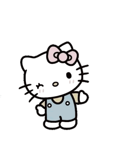 Hello Kitty with Speech Bubbles Saying Hey