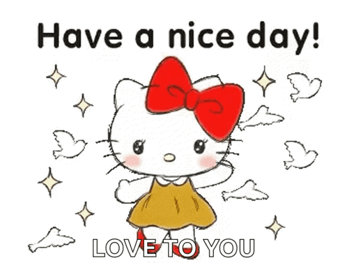 Hello Kitty Yellow Dress Red Bow Have a Nice Day Love You