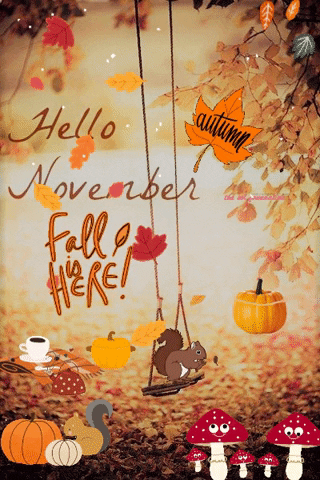 Hello November Falling Leaves Autumn Nature Animals GIF