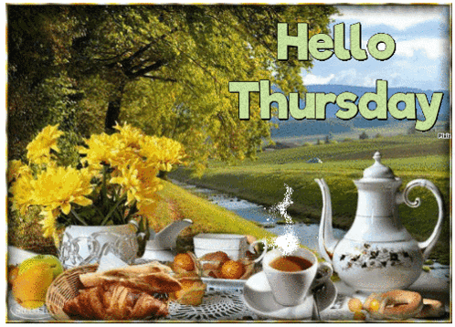 Hello Thursday Greeting Card With Teapot GIF