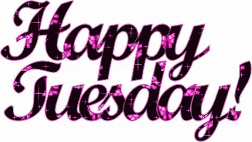 Hello Tuesday Glittery Purple Text GIF
