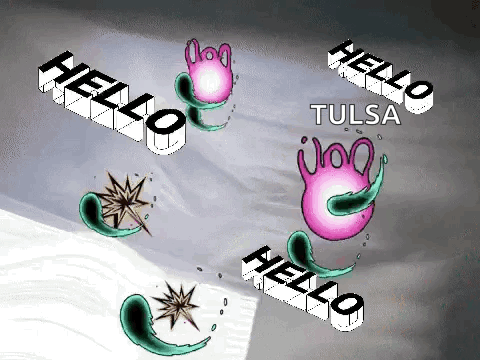 Hello Tulsa Sign With Pink Flower and Green Star