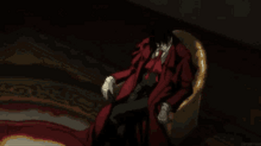 Hellsing Anime Alucard Laughing Out Loud Sitting Chair GIF