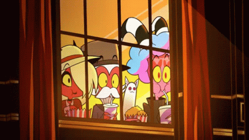 Helluva Boss Moxxie And Friends In The Window GIF