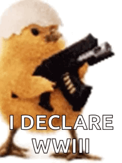 Helmeted Chicken Holding Gun Declares WWIII