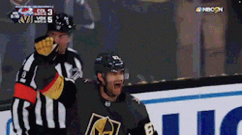 Helmeted Hockey Player Talking to Another