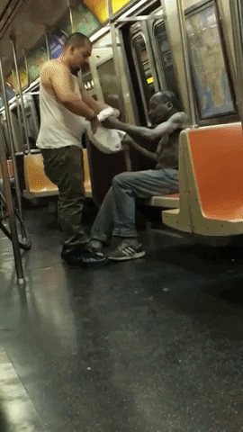 Helping Homeless Guy Change Clothes GIF