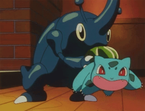 Heracross Lifting Scared Bulbasaur GIF
