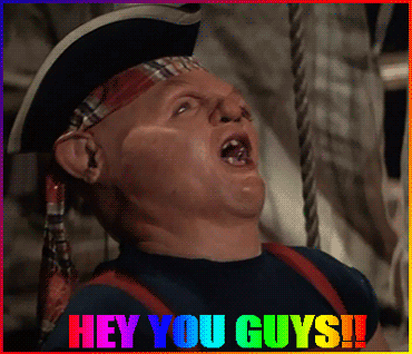 Hey You Guys Goonies Sloth Rainbow Text GIF
