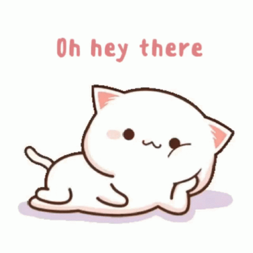 Hi There White Cartoon Cat Chilling GIF