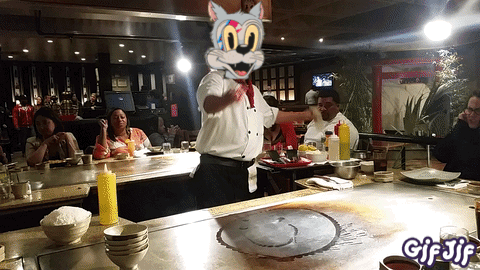 Hibachi Chef Catches Big Fire GIF