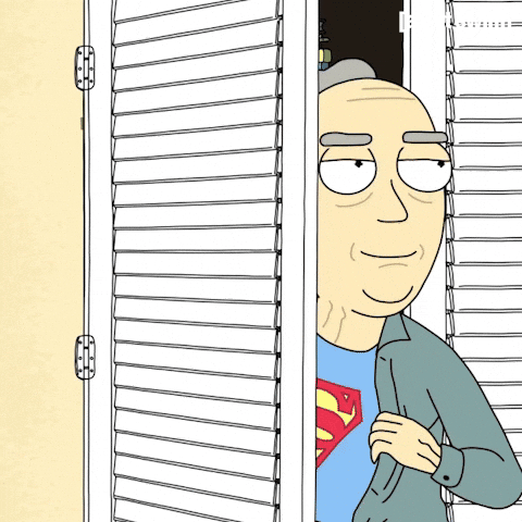 Hiding Meme Rick And Morty Through The Cabinet Peeking GIF