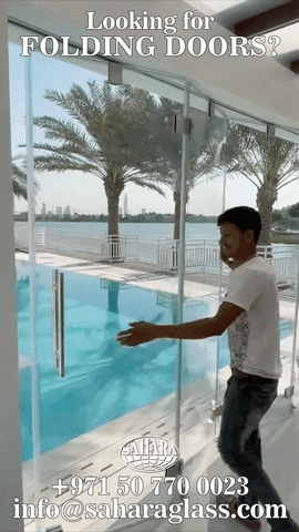 High Tech Glass Sliding Door Pool Side GIF