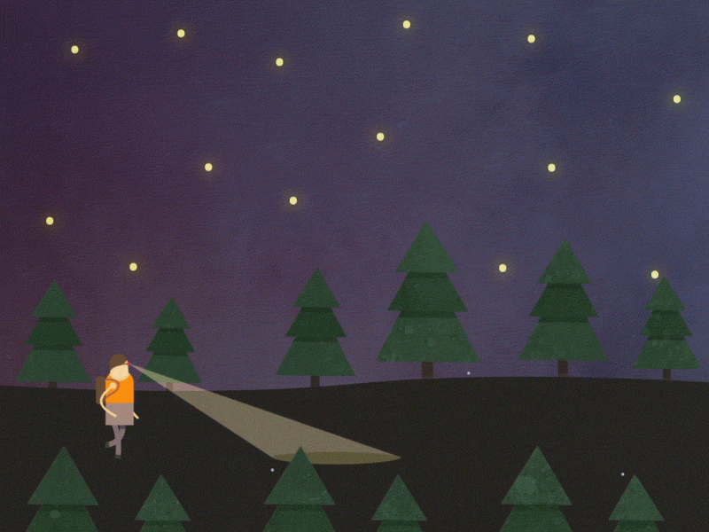 Hiking Cartoon Wearing Headlamp In Darkness GIF