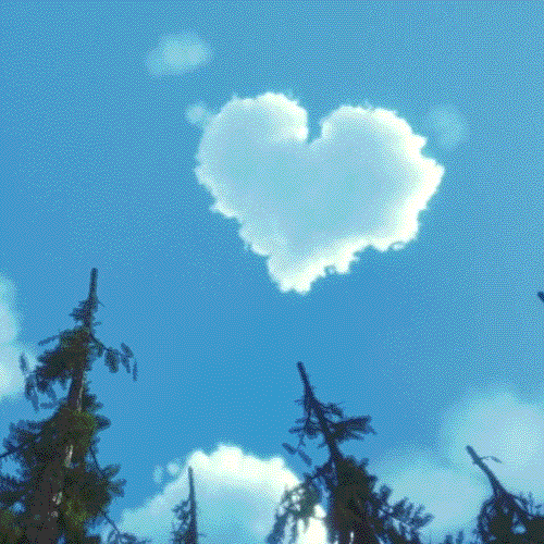 Hiking Couples Gazing At Heart Cloud GIF